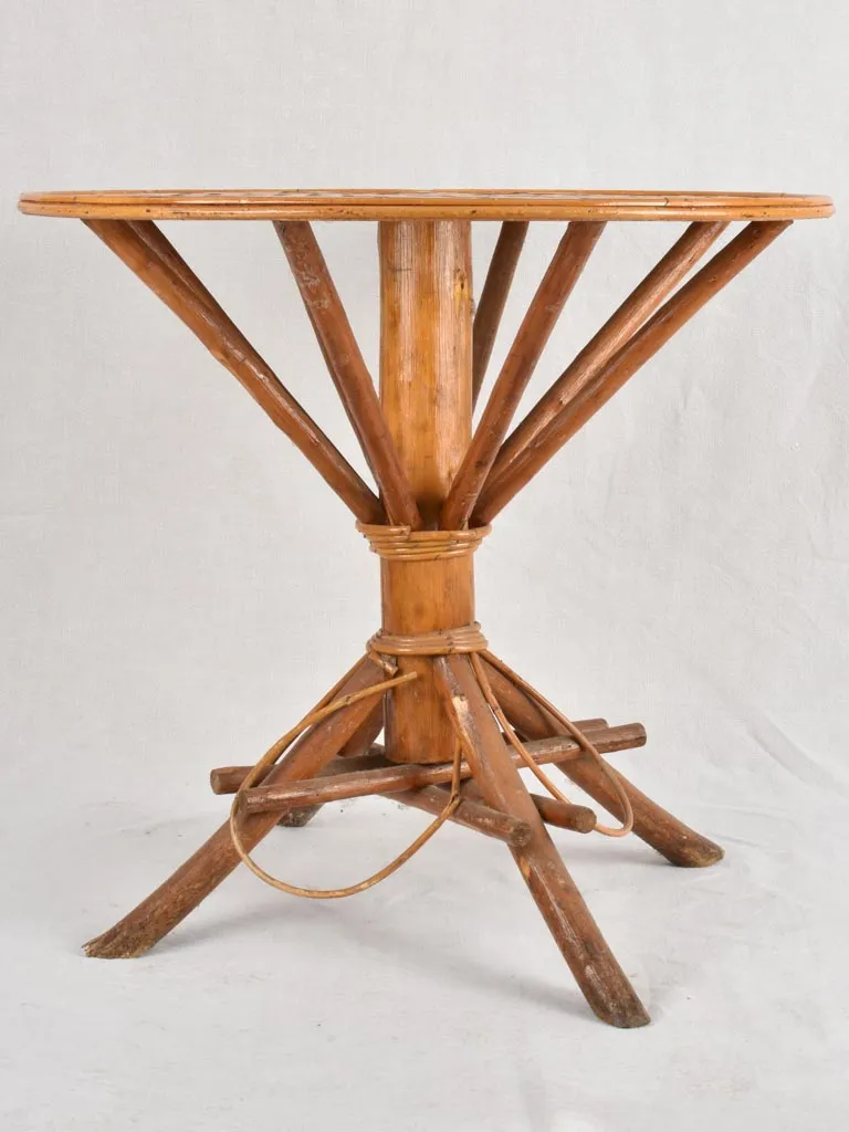 1950s rattan & chestnut round table 27¼"