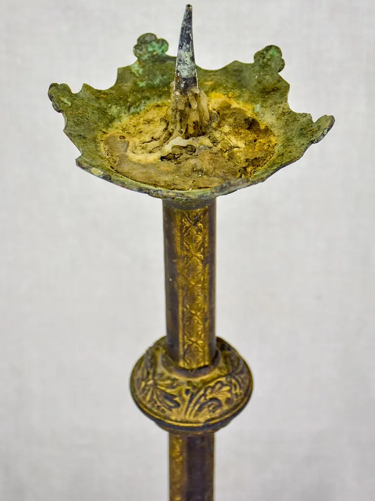 19th Century French bronze candlestick with leaf motifs 18"