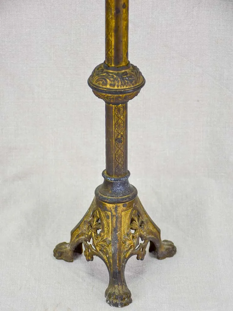 19th Century French bronze candlestick with leaf motifs 18"