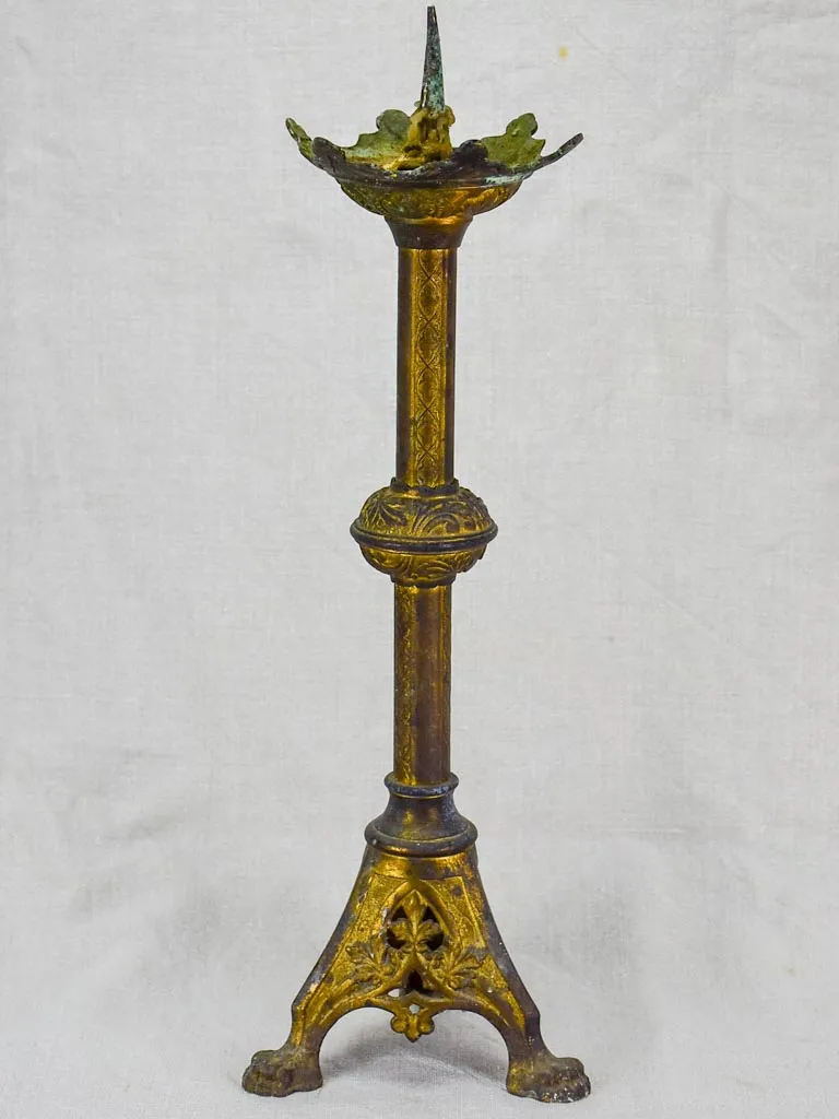 19th Century French bronze candlestick with leaf motifs 18"