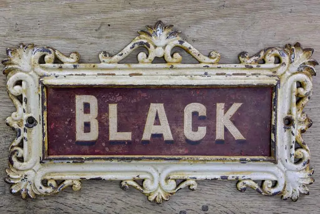 19th Century French horse name plate from stables 'Black' 15" x 9"