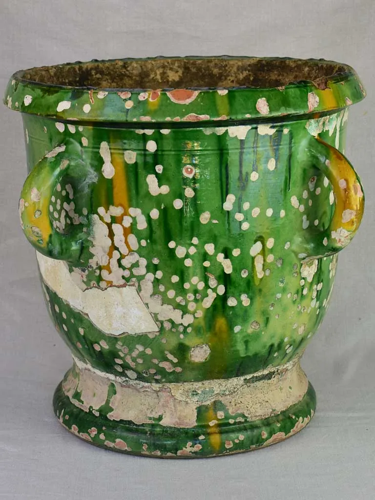 19th century French planter from Castelnaudary with green glaze four handles