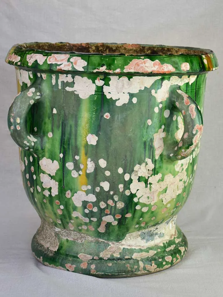 19th century French planter from Castelnaudary with green glaze four handles