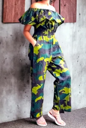 317- Women Long Romper- Camouflage Green