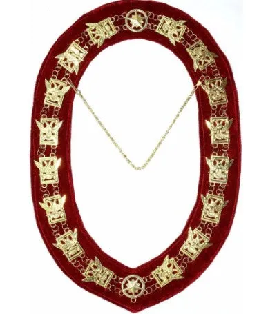 32nd Degree - Scottish Rite Wings UP Chain Collar - Gold/Silver on Red   Free Case