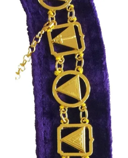 33rd Degree - Masonic Regalia Chain Collar - Gold/Silver on Purple   Free Case