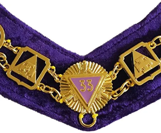 33rd Degree - Masonic Regalia Chain Collar - Gold/Silver on Purple   Free Case