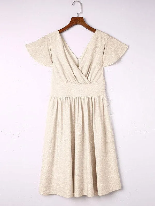 A-line Flutter Sleeve Dress with Pleats