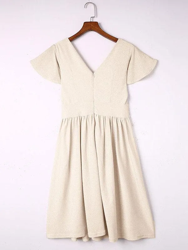 A-line Flutter Sleeve Dress with Pleats