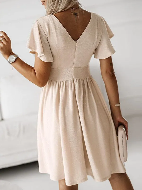 A-line Flutter Sleeve Dress with Pleats