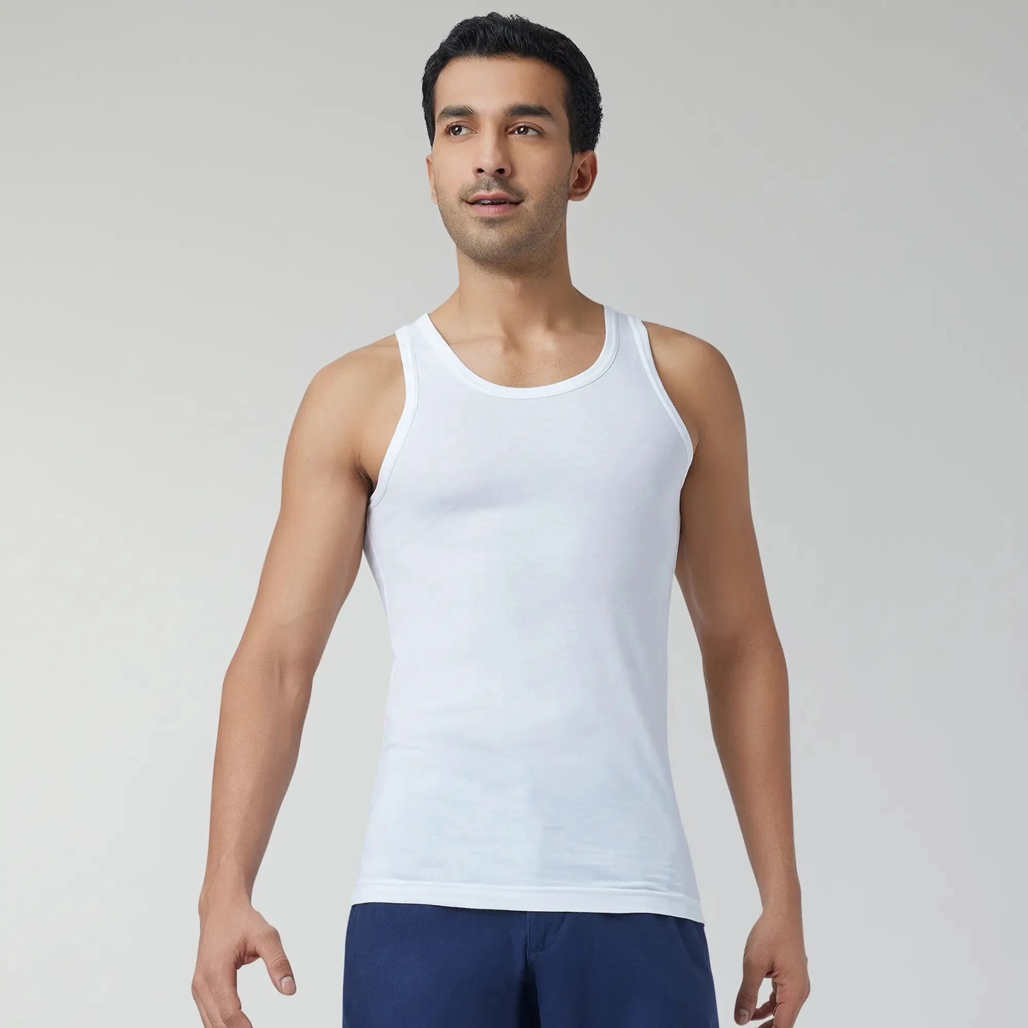 Ace Modal-Cotton Round Neck Vests Polar White Regular Fit