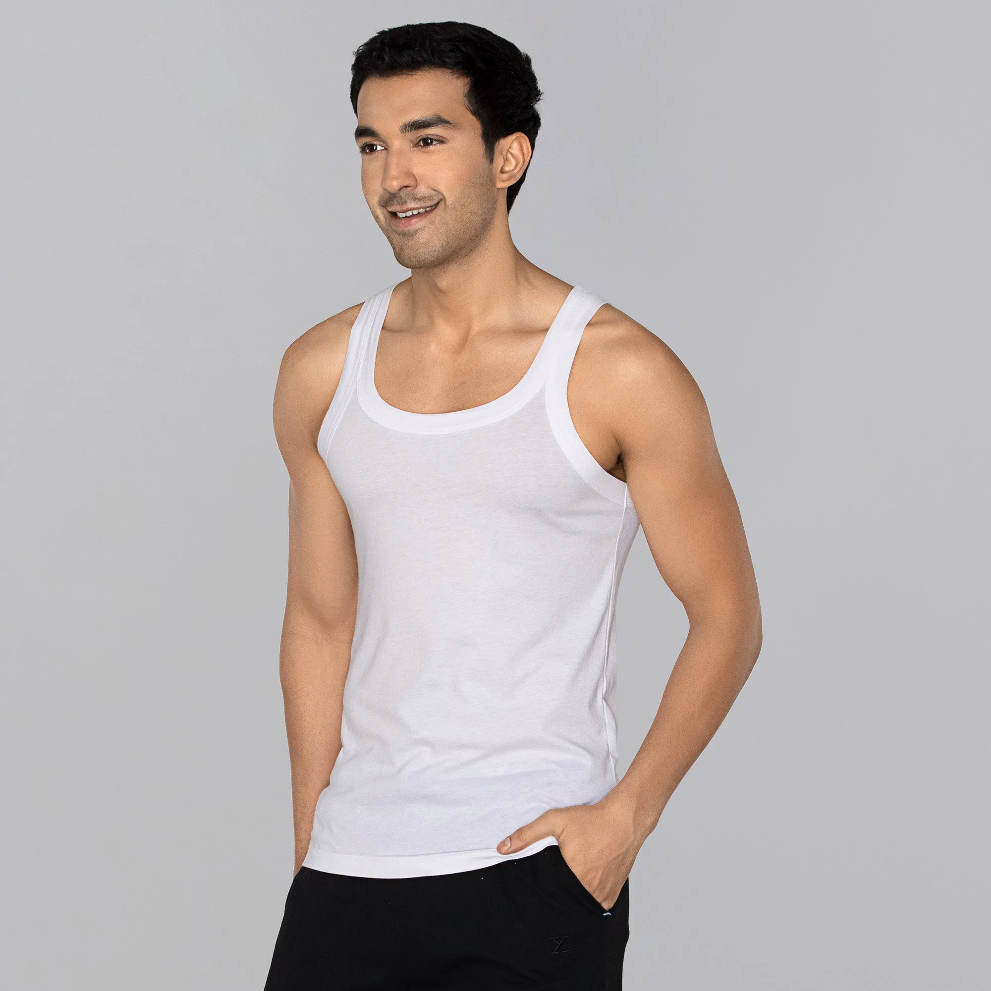 Ace Modal-Cotton Square Neck Vests Polar White Gym Fit