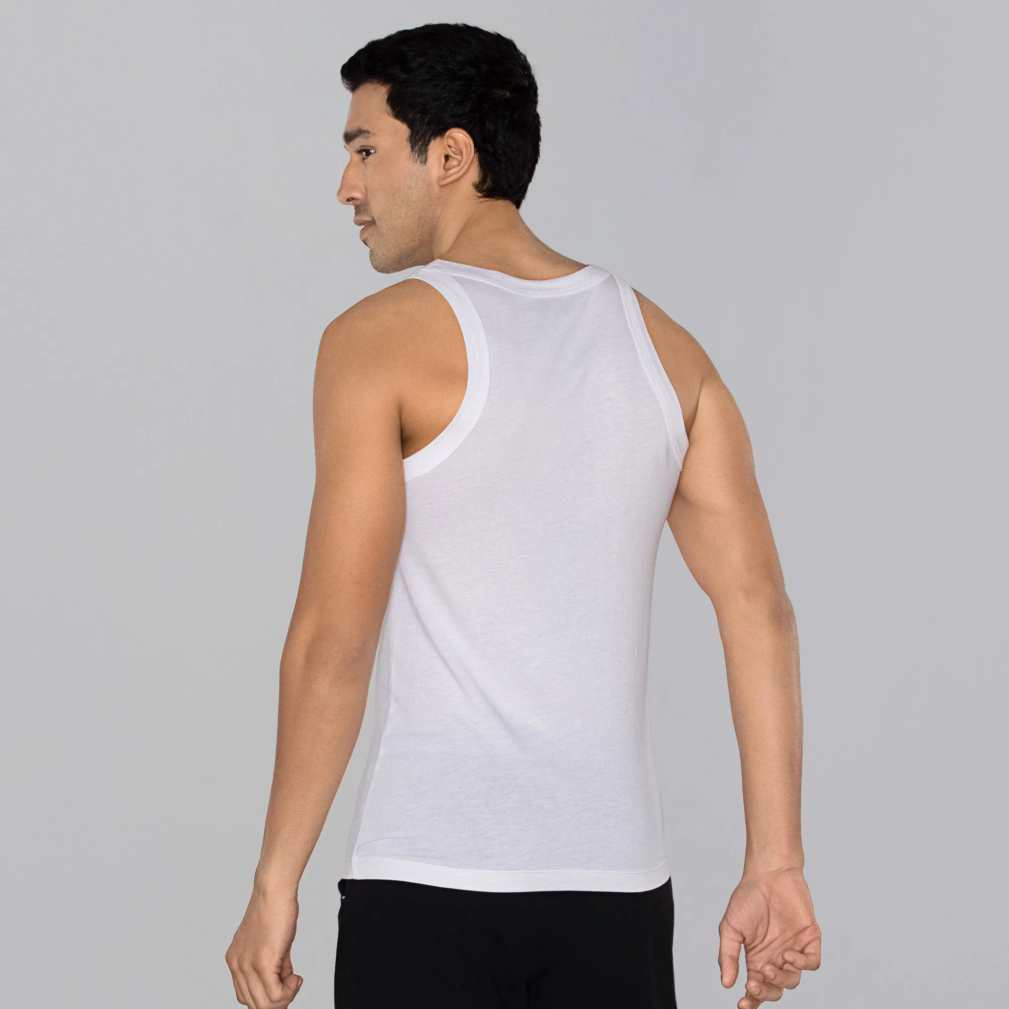 Ace Modal-Cotton Square Neck Vests Polar White Gym Fit