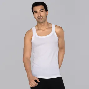 Ace Modal-Cotton Square Neck Vests Polar White Gym Fit