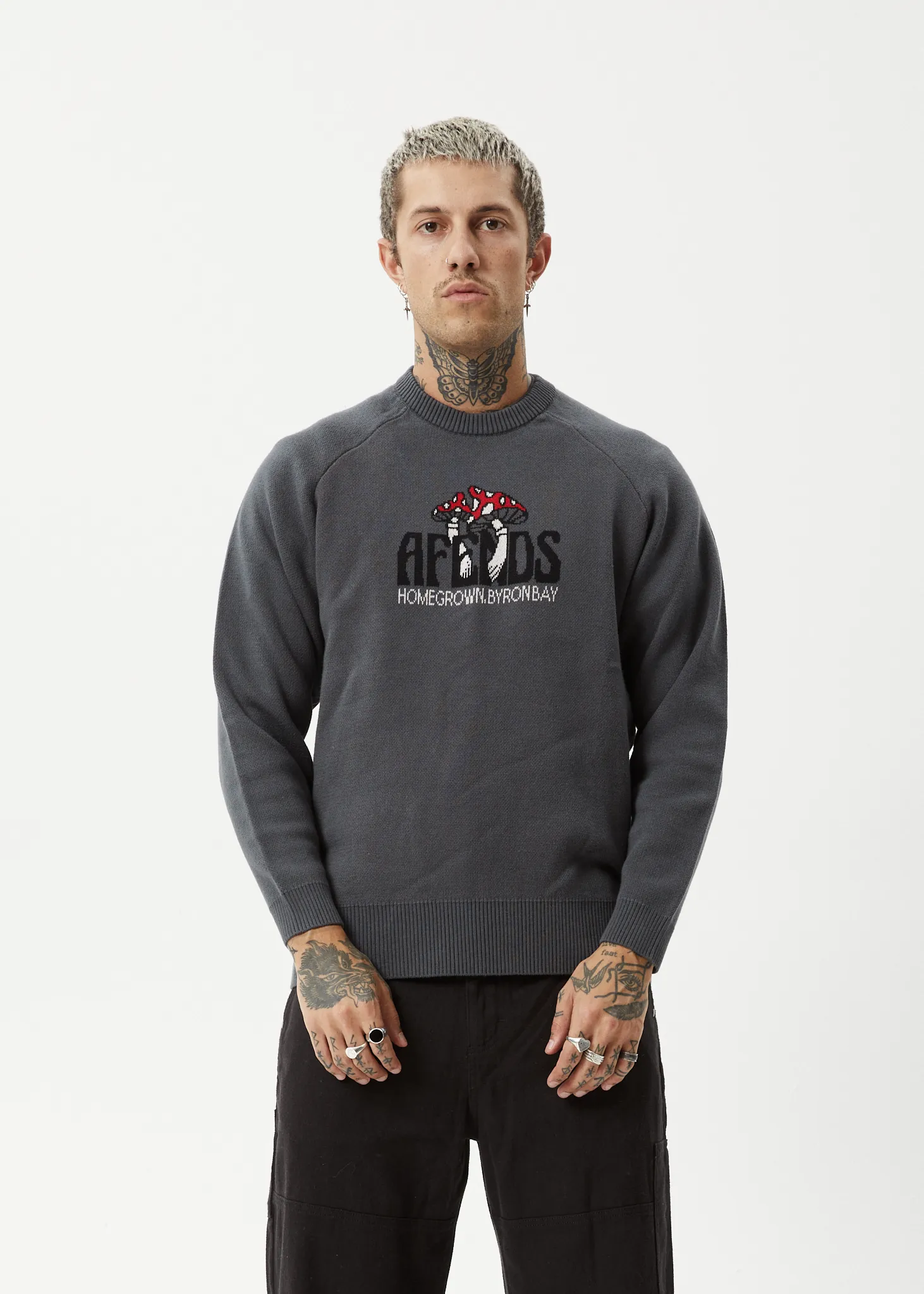 AFENDS Mens Let It Grow - Raglan Knit - Charcoal