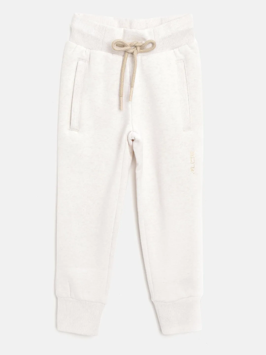 Alcis Girls Cream-Coloured Solid Straight Fit Knitted Sports Joggers