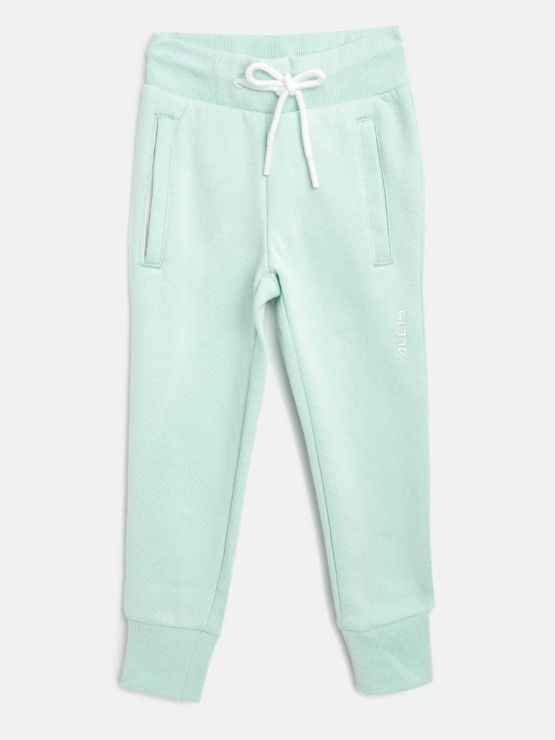 Alcis Girls Mint Green Solid Straight Fit Knitted Sports Joggers