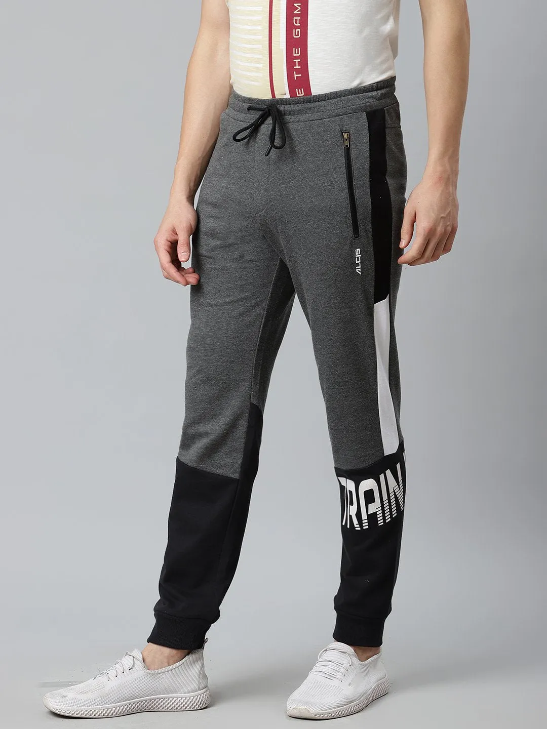 Alcis Men Charcoal Grey & Black Slim Fit Colourblocked Joggers