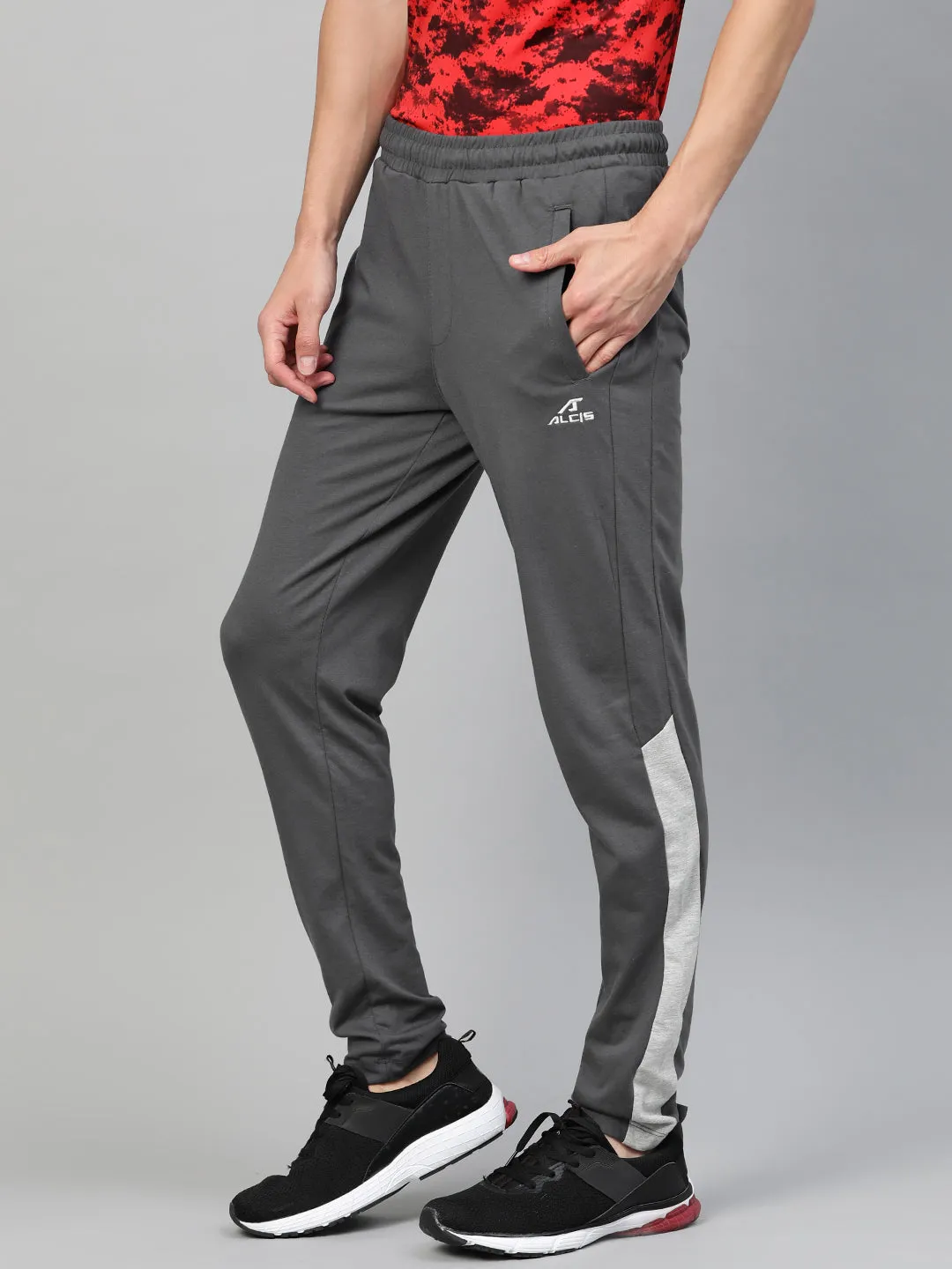 Alcis Men Charcoal Grey Slim Fit Solid Track Pants