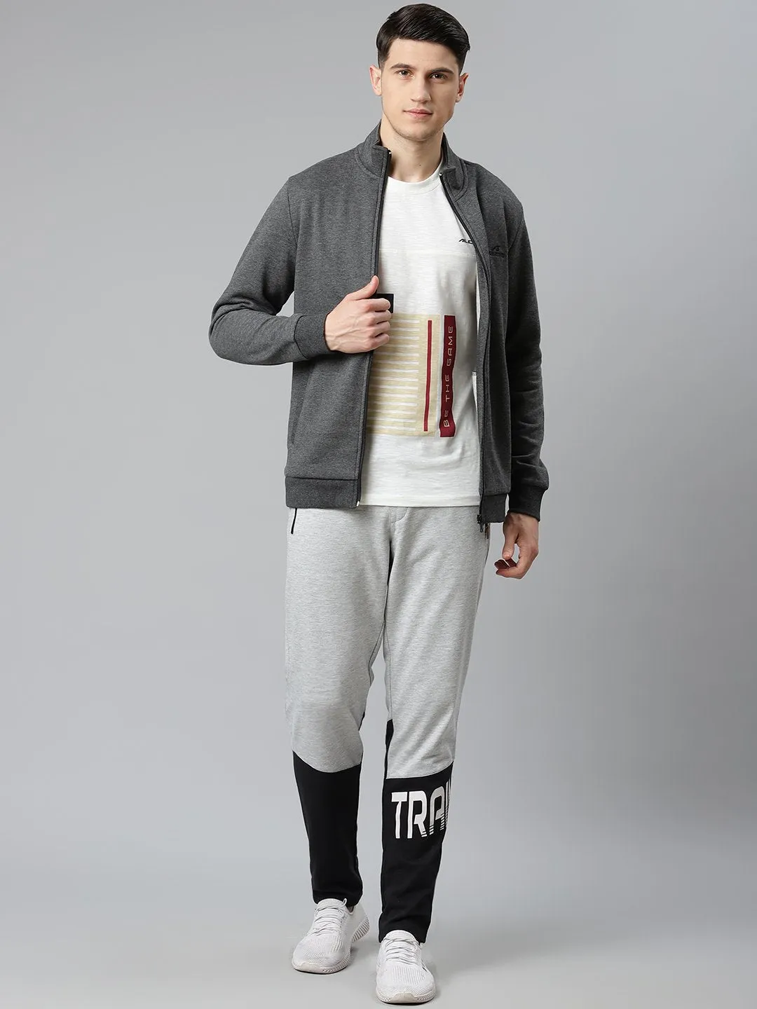 Alcis Men Grey & Black Colourblocked Training Track Pants