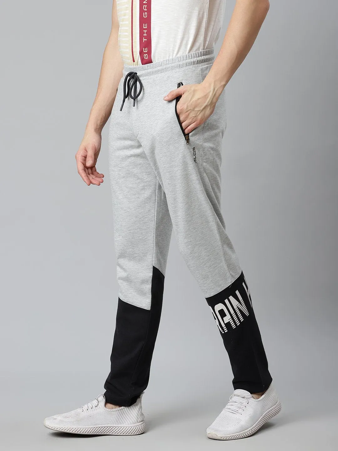 Alcis Men Grey & Black Colourblocked Training Track Pants