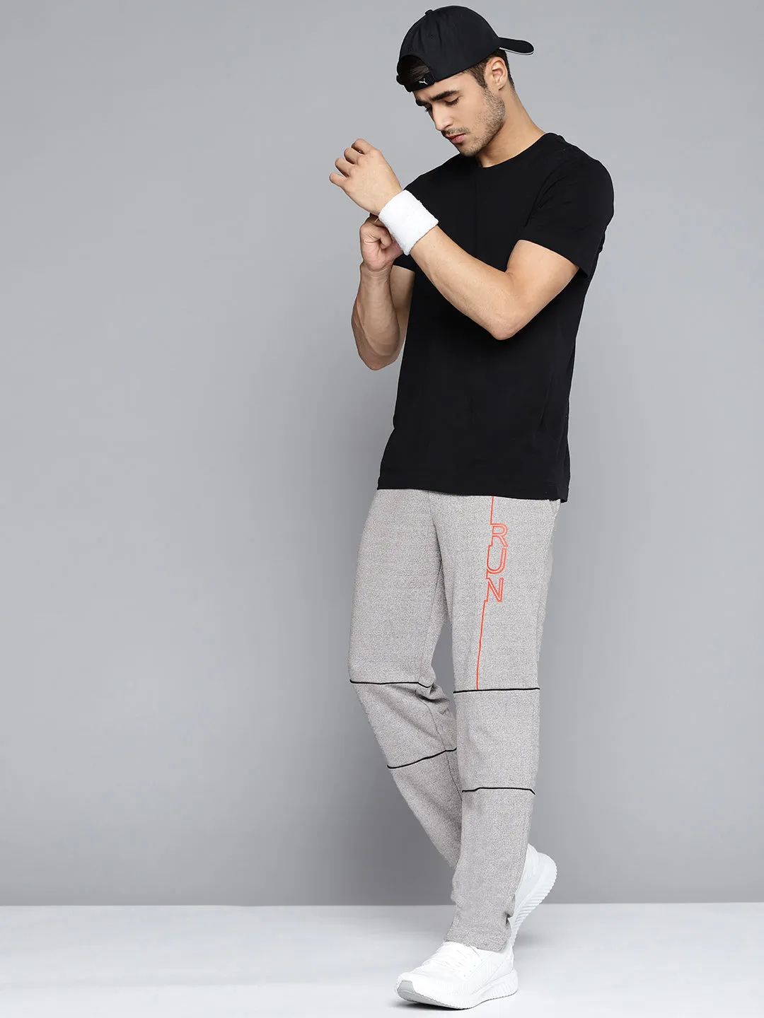 Alcis Men Grey Melange Printed Slim Fit Track Pants