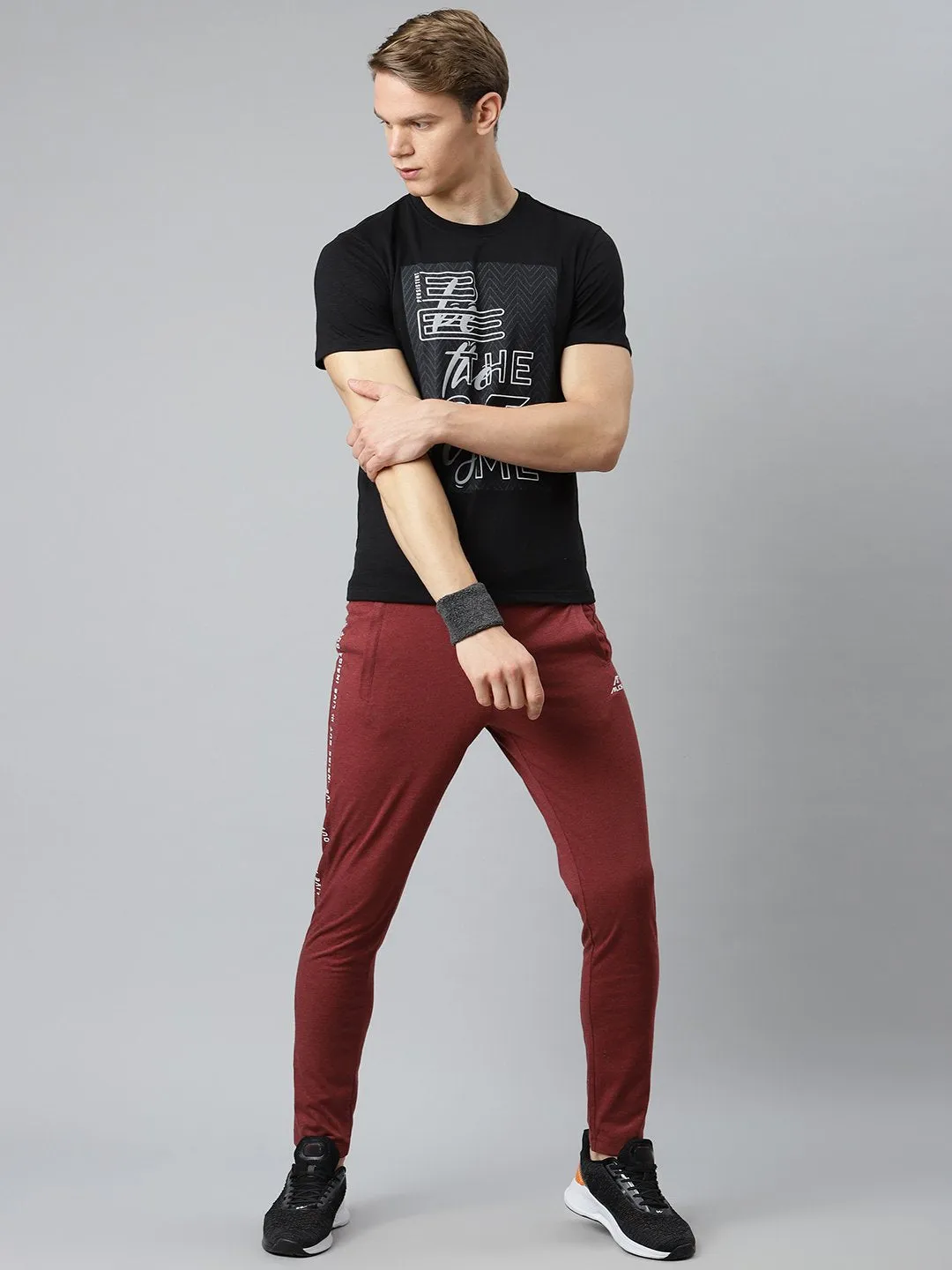 Alcis Men Maroon Solid Slim Fit Mid-Rise Track Pants