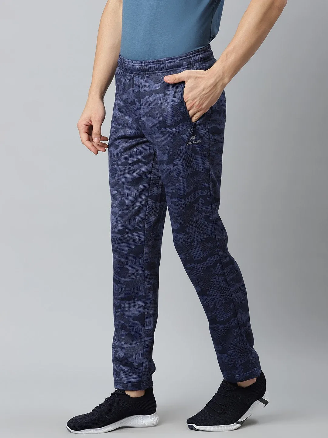 Alcis Men Navy Blue Printed Solid Track Pants