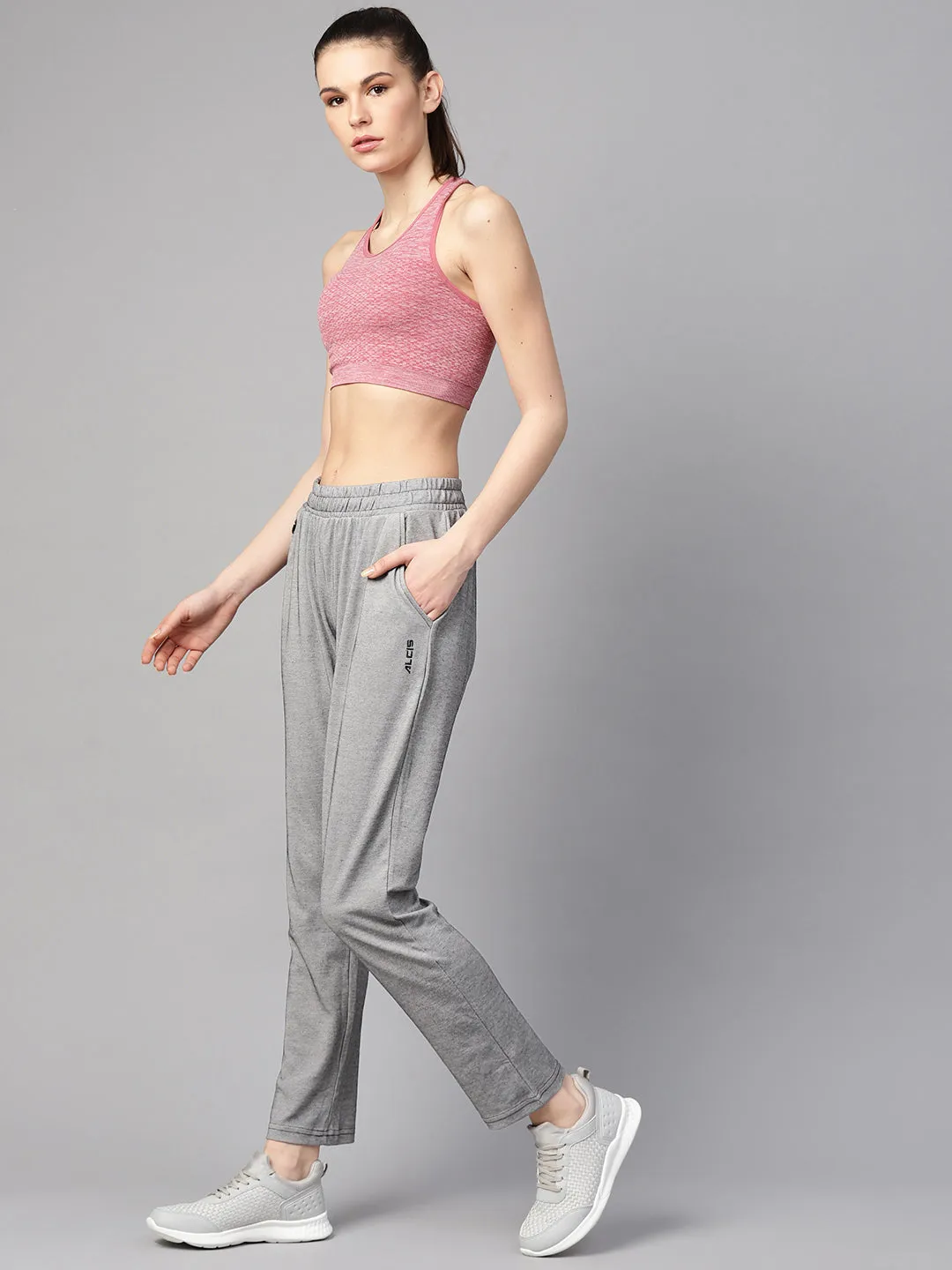 Alcis Women Grey Melange Solid Slim Fit Track Pants