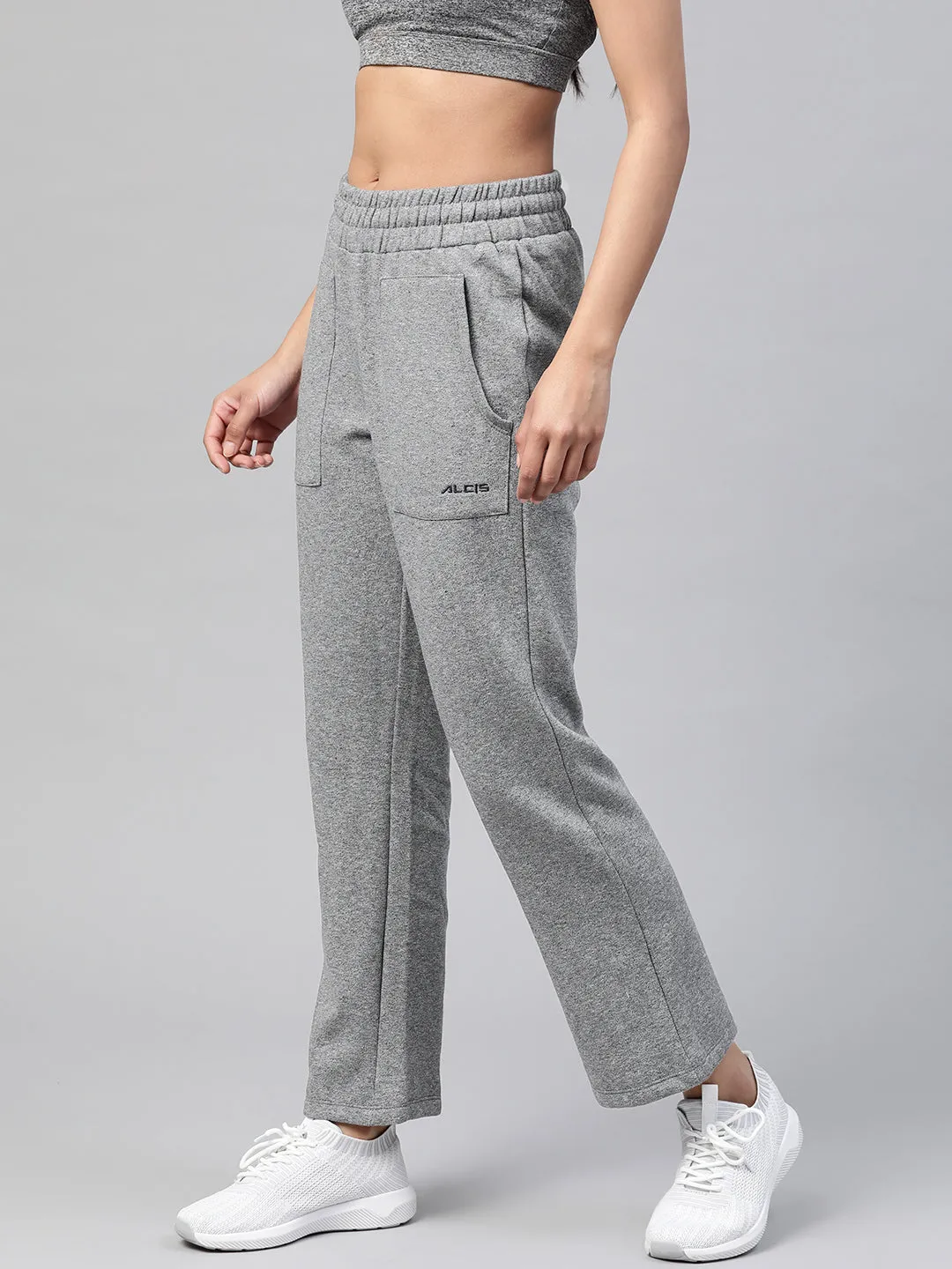 Alcis Women Grey Melange Solid Track Pants