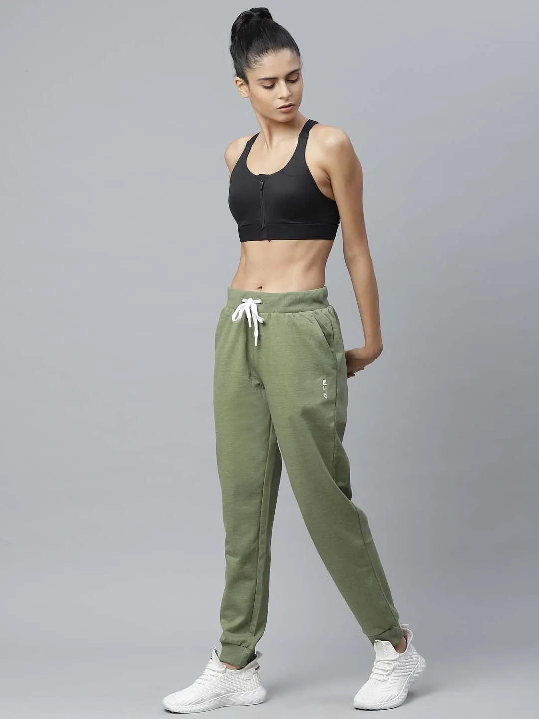 Alcis Women Olive Green Solid Training Joggers