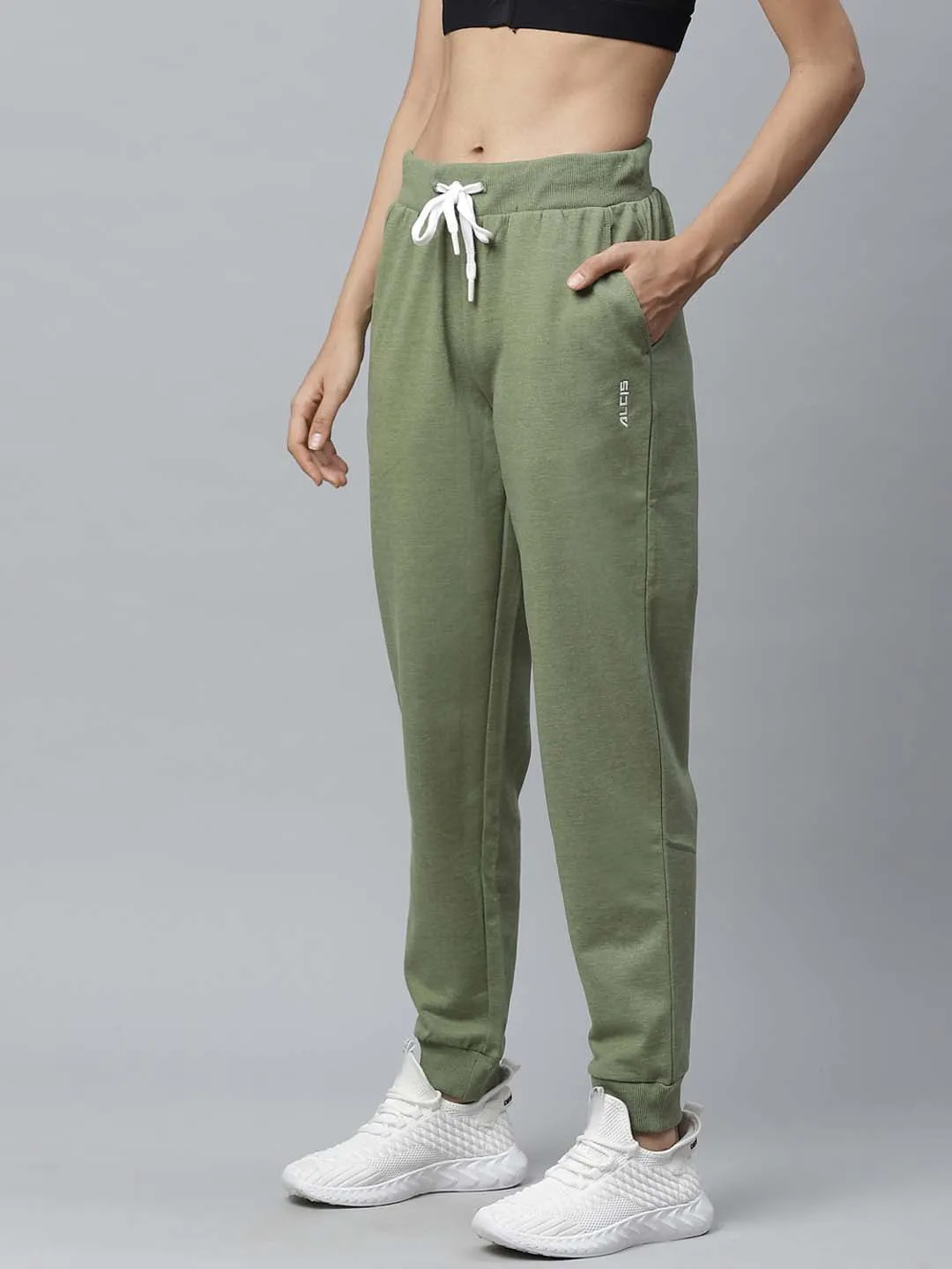 Alcis Women Olive Green Solid Training Joggers