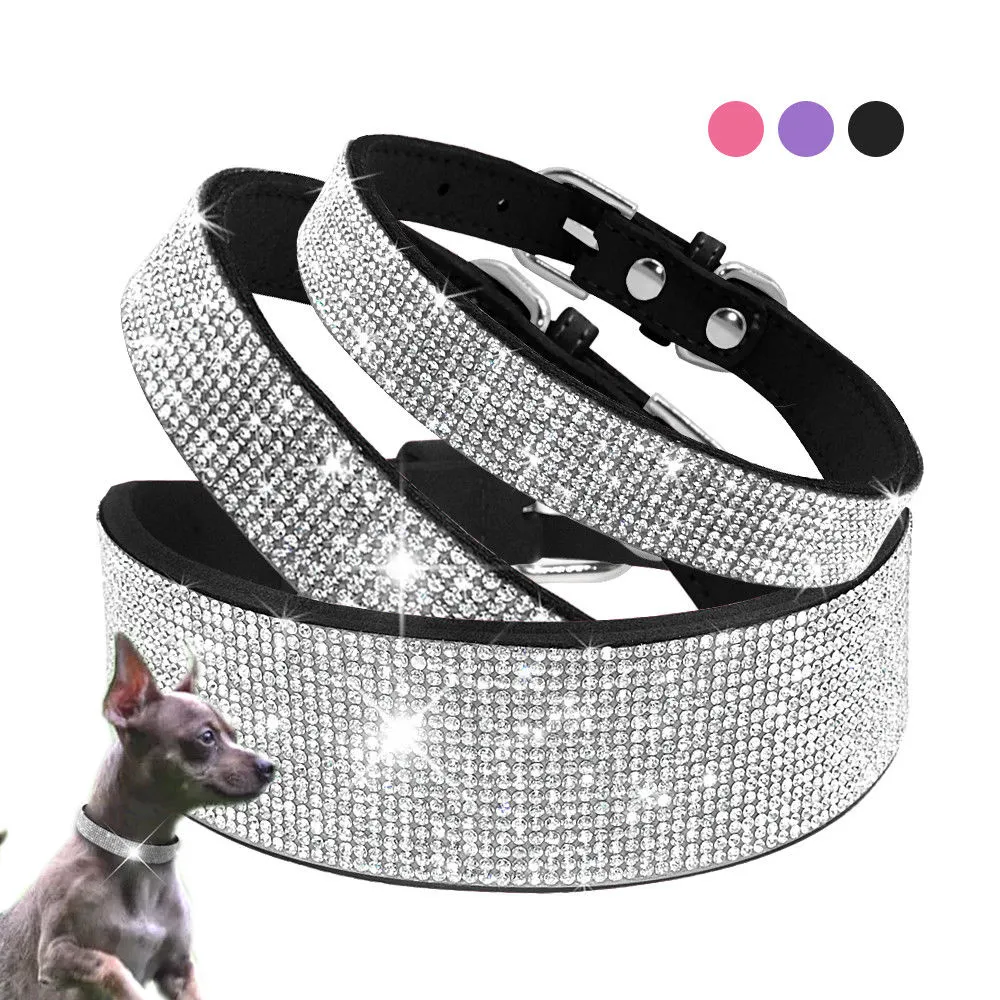 Anniepaw Bling Rhinestone Dog Cat Collars Leather Pet Puppy Kitten Collar Walk Leash Lead For Small Medium Dogs Cats Chihuahua Pug Yorkie