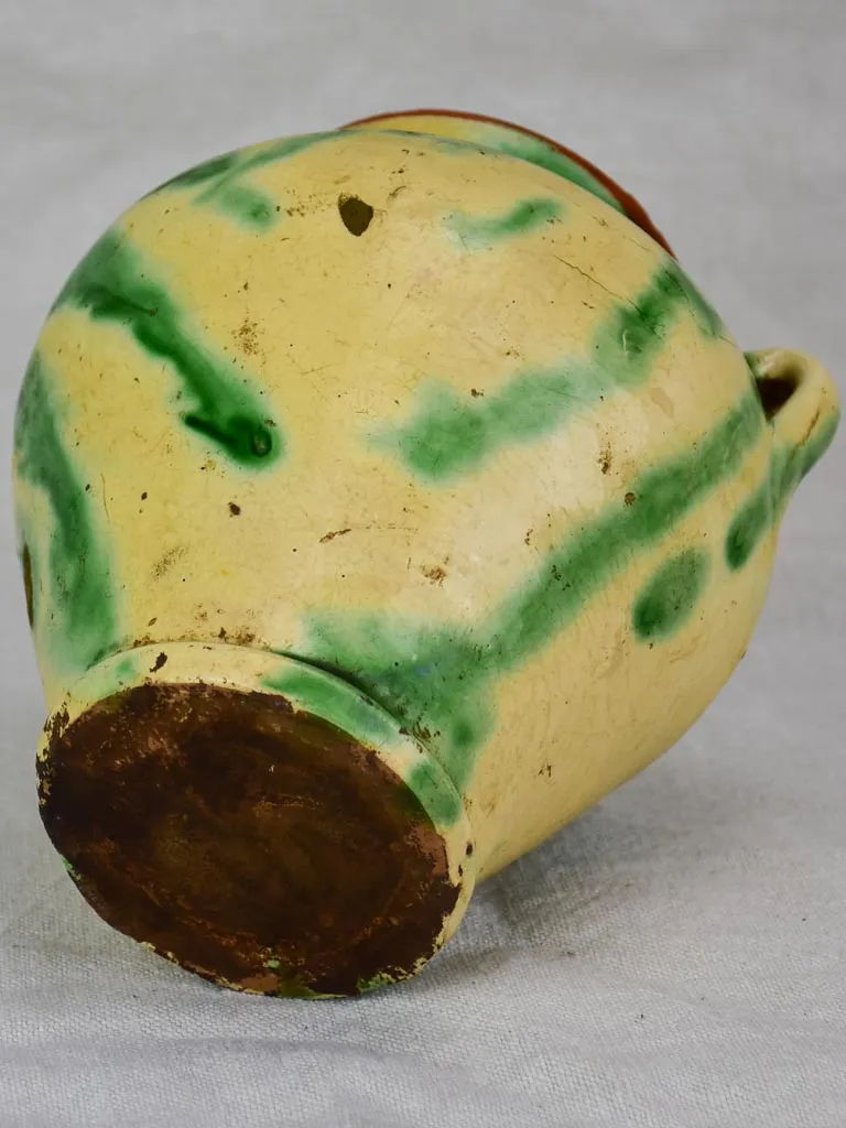 Antique confit pot - yellow and green 8"