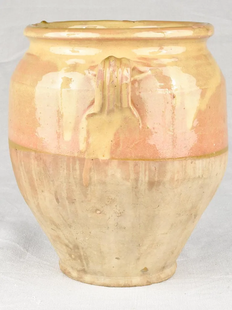 Antique French confit pot with blush yellow glaze 11"