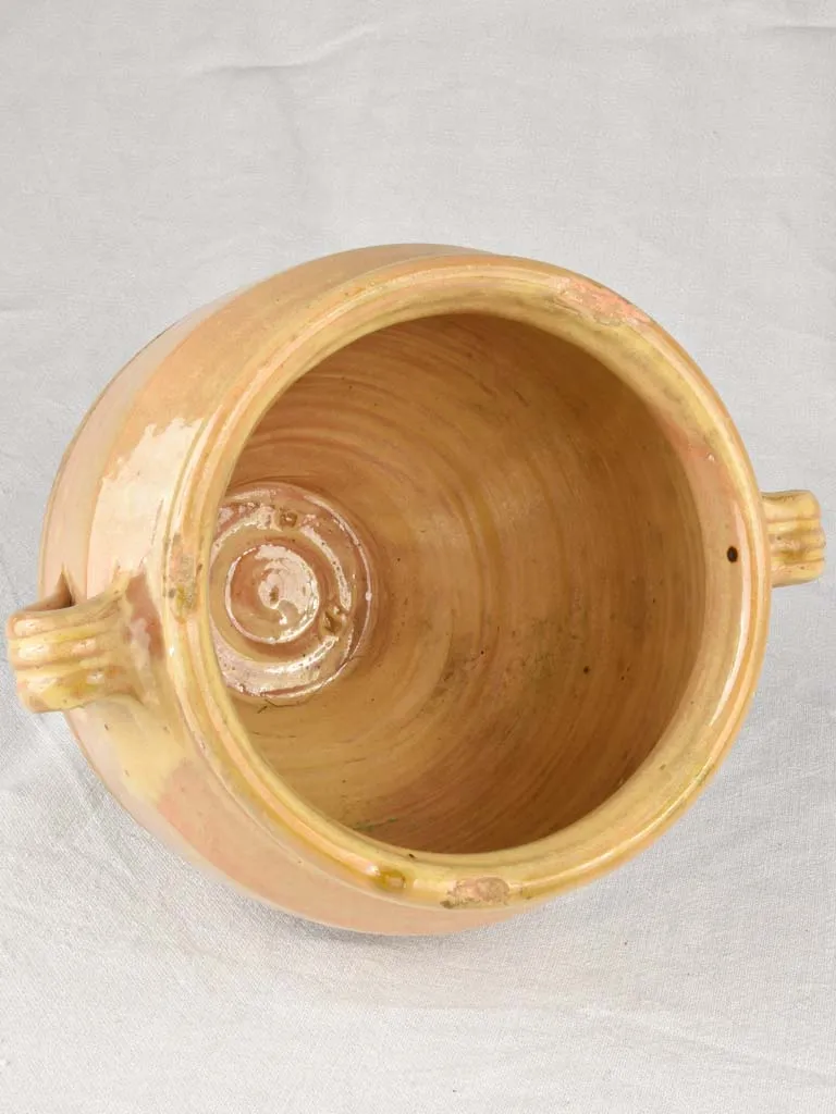 Antique French confit pot with blush yellow glaze 11"