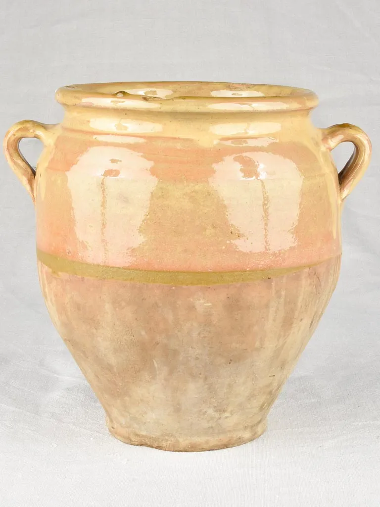 Antique French confit pot with blush yellow glaze 11"