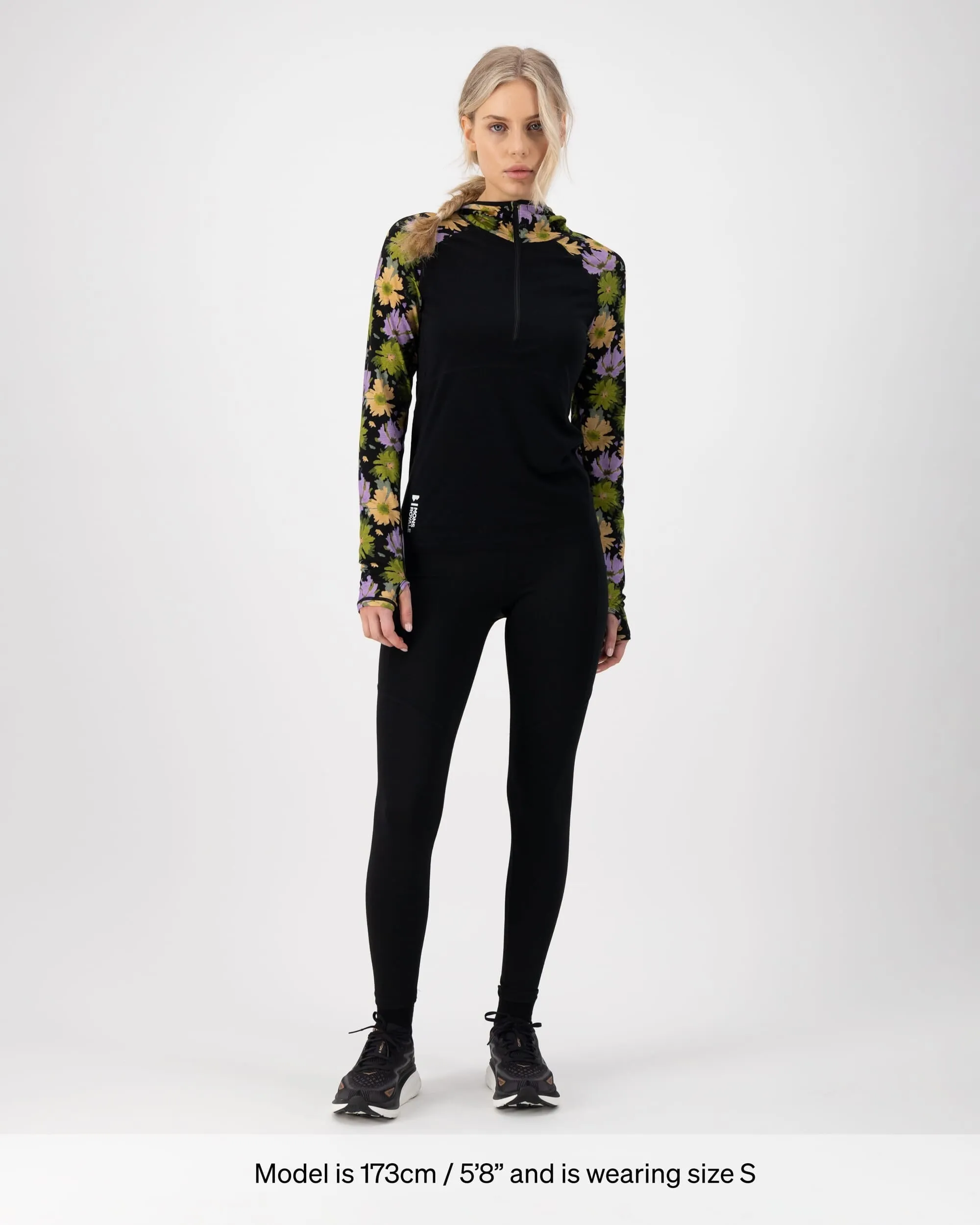 Bella Merino Long Sleeve Hood - Alpine Bloom / Black