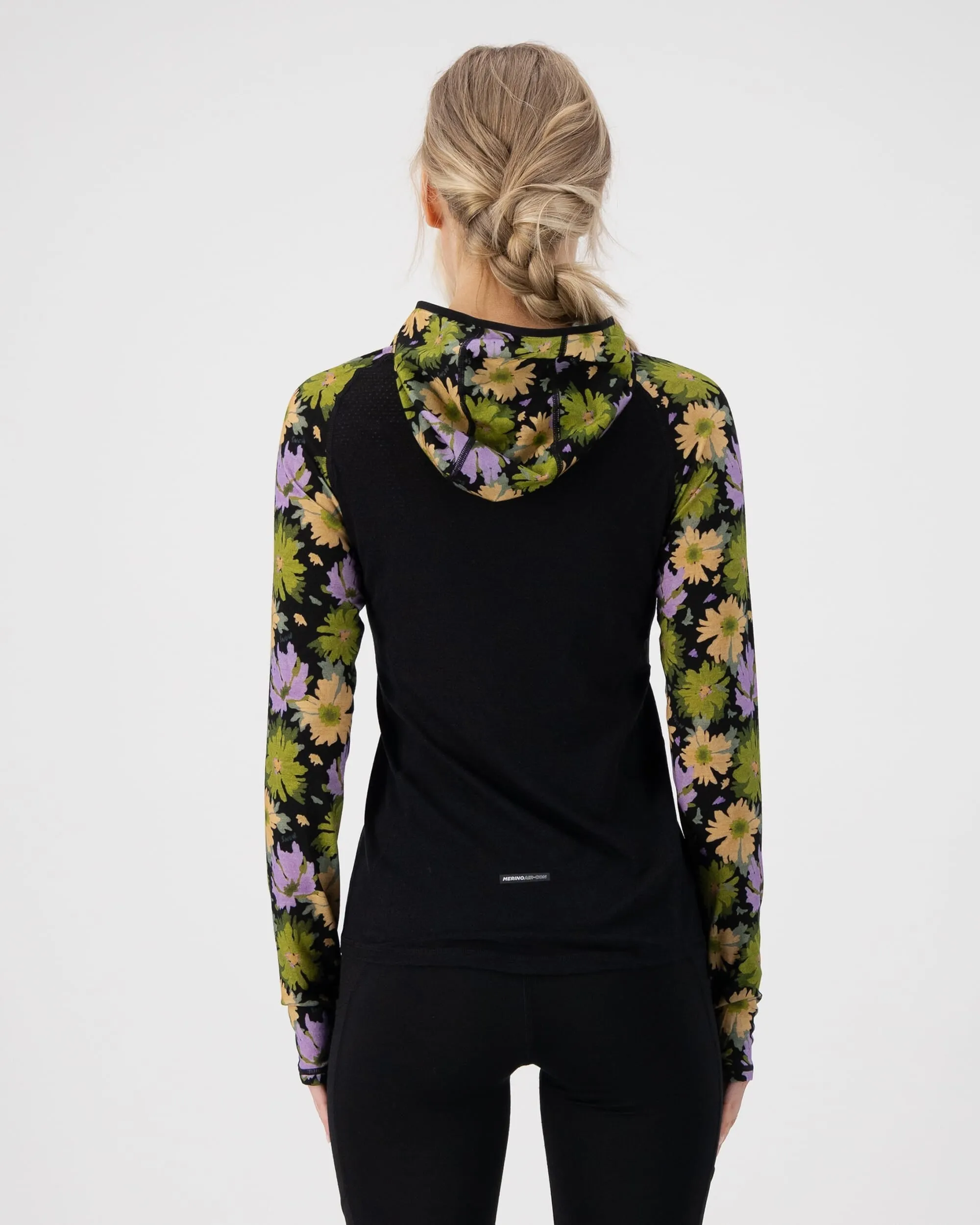 Bella Merino Long Sleeve Hood - Alpine Bloom / Black