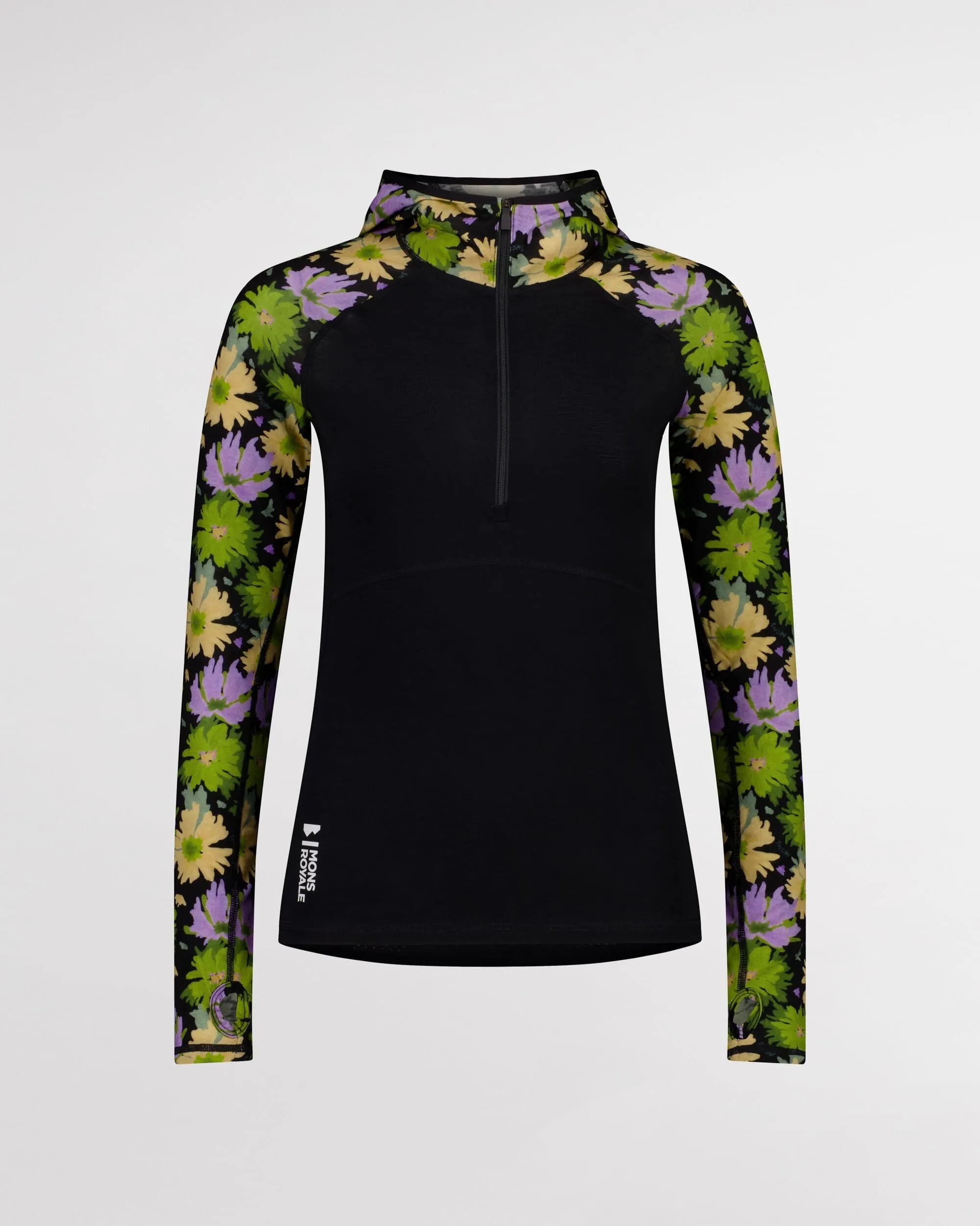 Bella Merino Long Sleeve Hood - Alpine Bloom / Black