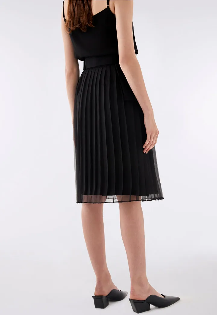 Belted Organza Pleated Skirt