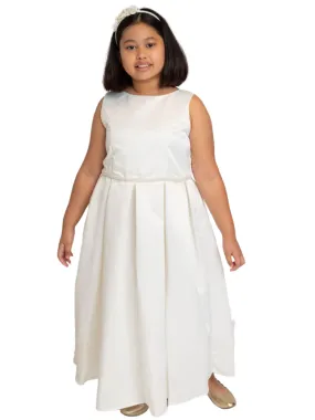 Big Girls Ivory Pearl Trim Classic Pleated Plus Size Communion Dress 16.5-20.5