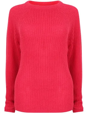 Bilberry Crew Neck Fisherman Knit Jumper In Raspberry Sorbet - Tokyo Laundry