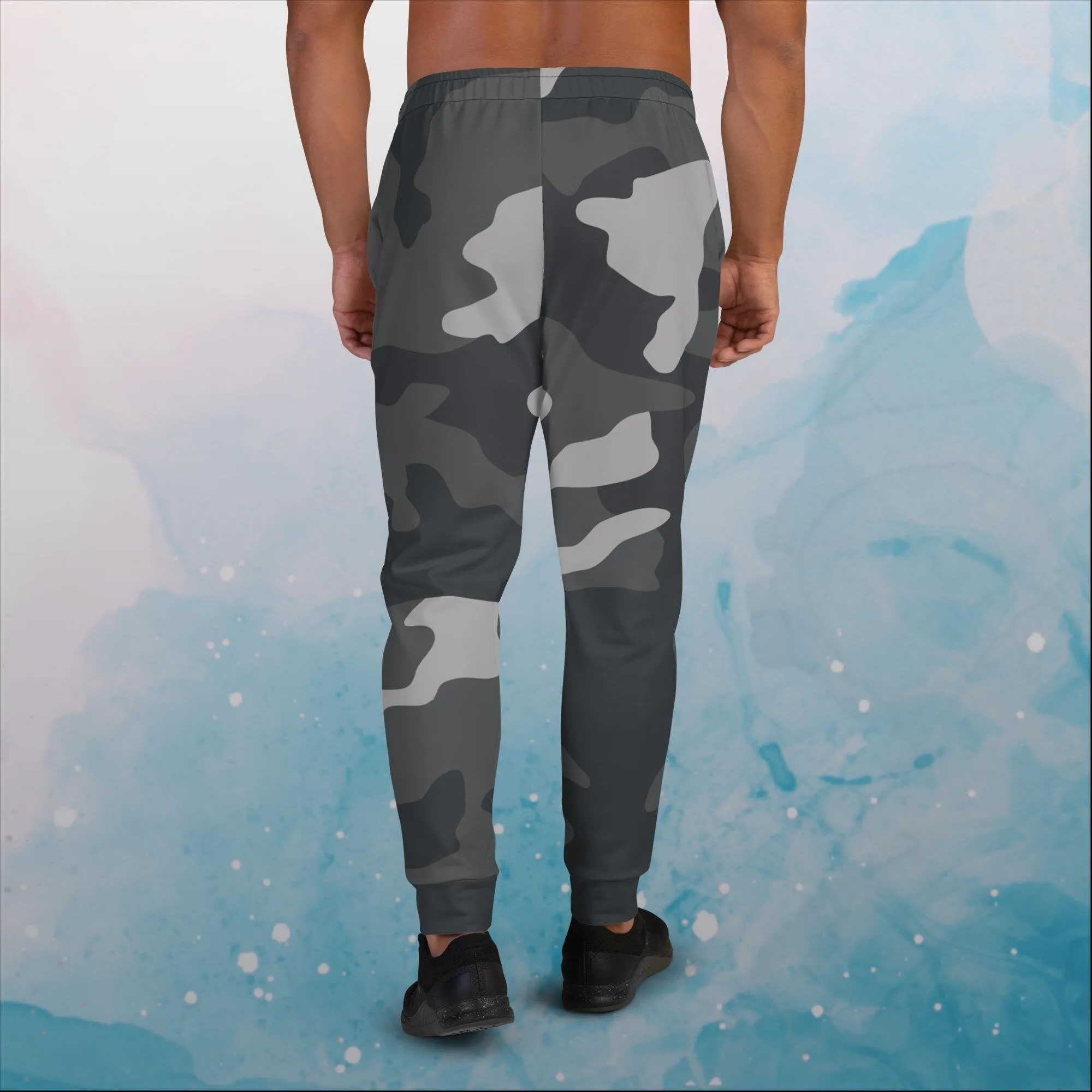 Black and Grey Camo Print Mens Joggers