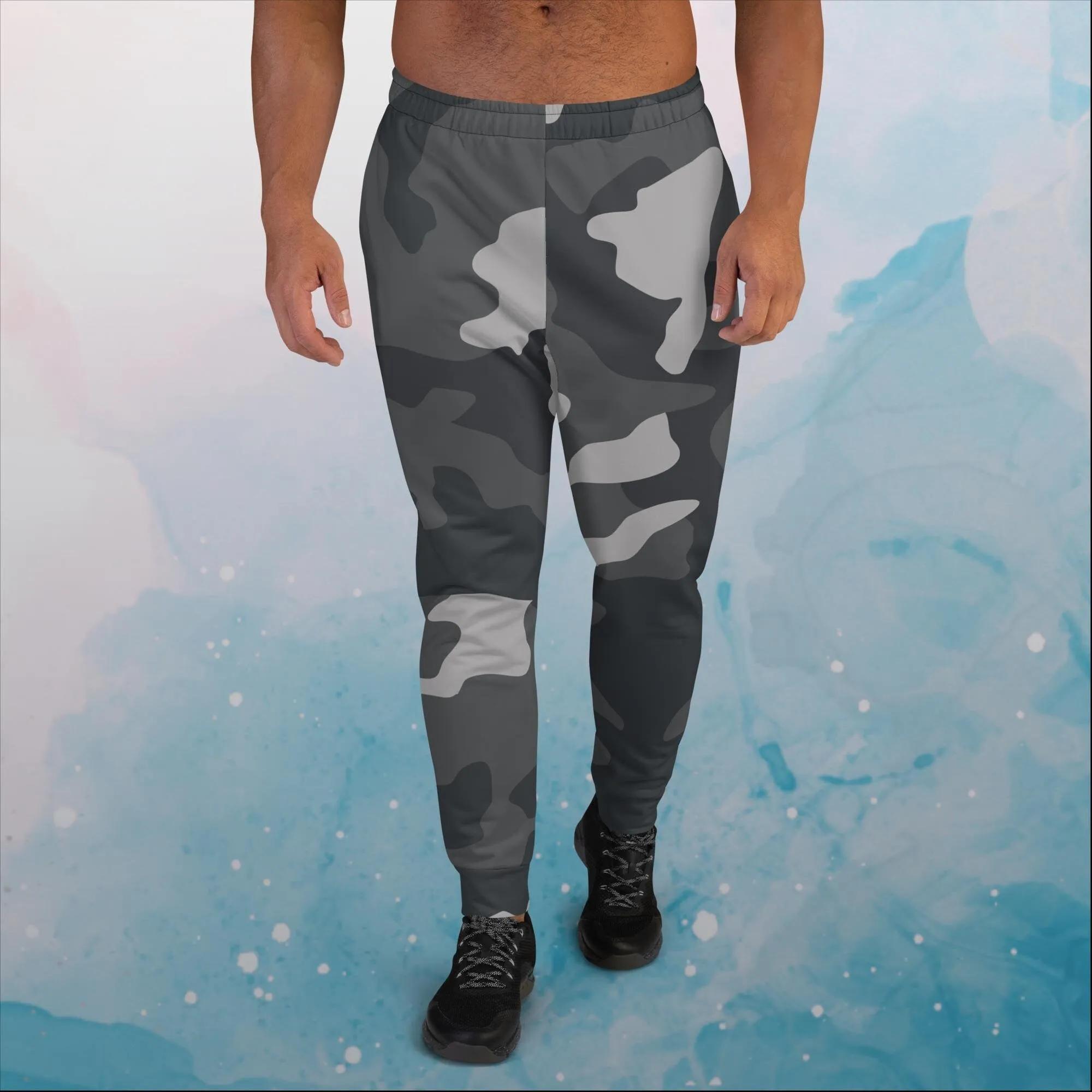 Black and Grey Camo Print Mens Joggers