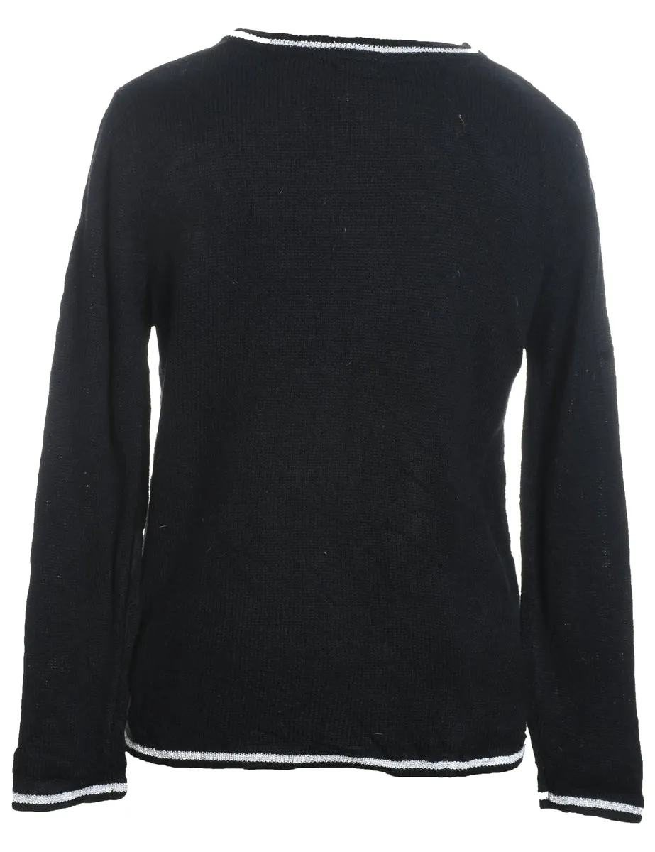 Black Christmas Embroidered Jumper - S