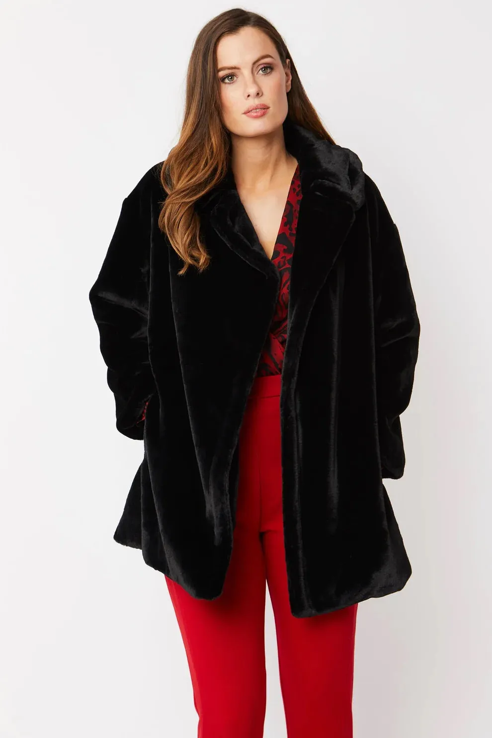 Black Faux Fur Midi Coat