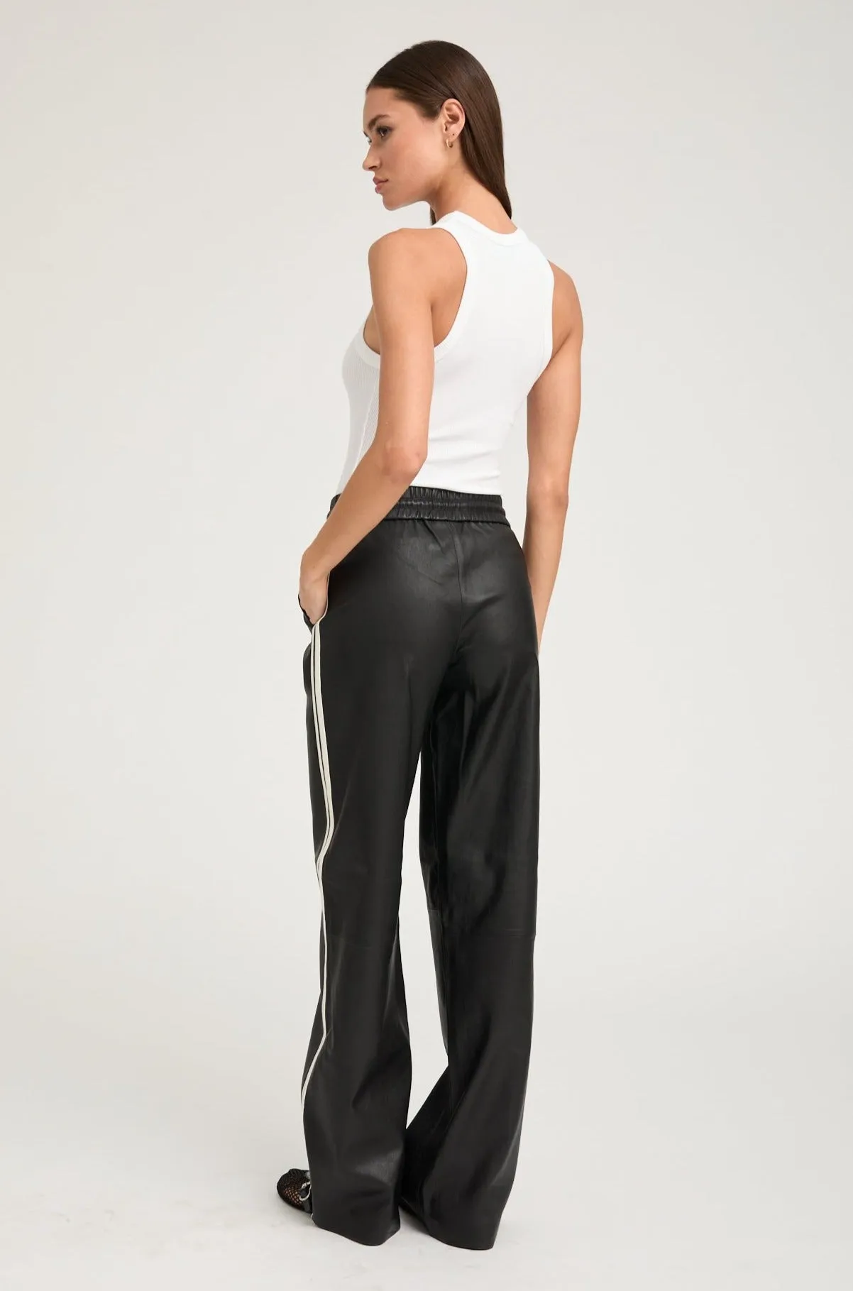 Black Leather Baggy Athletic Pants