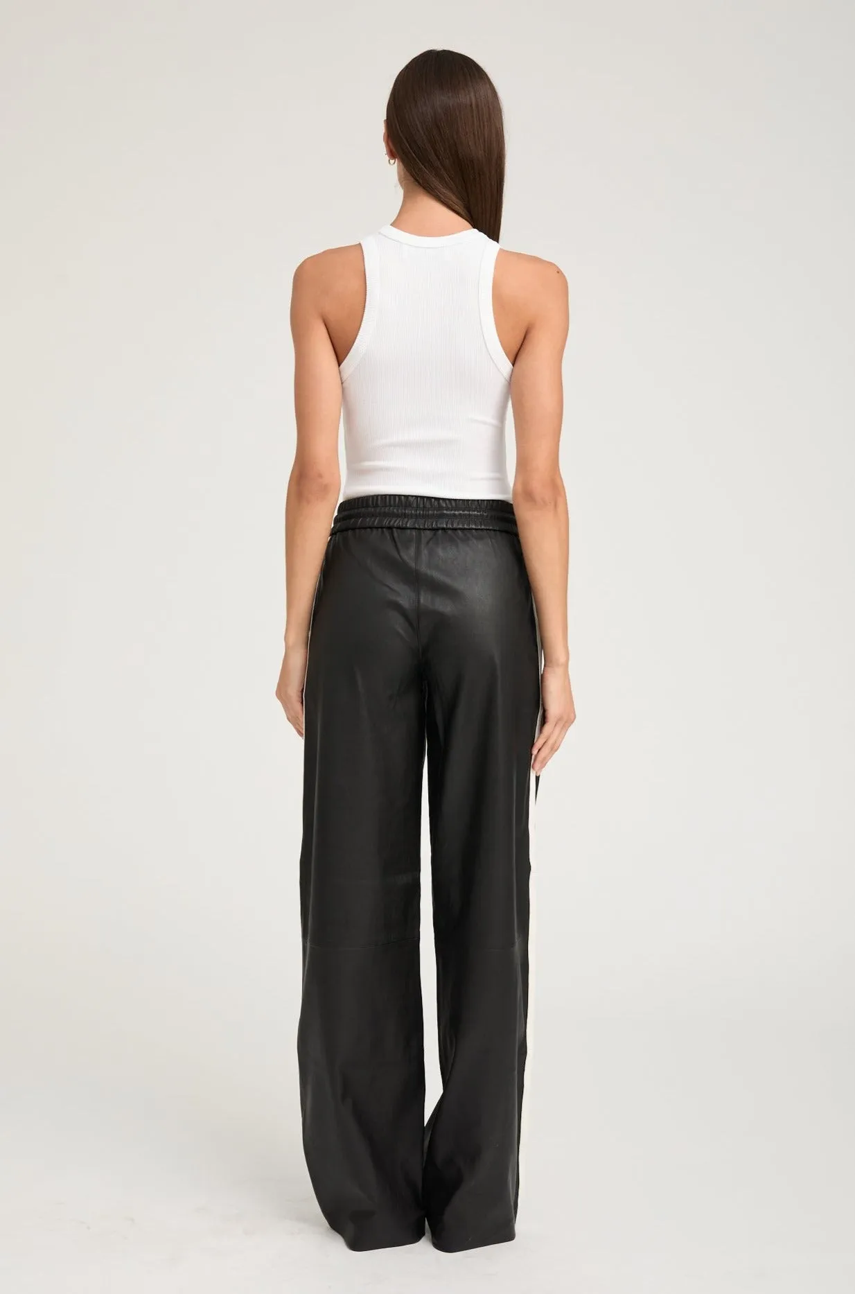 Black Leather Baggy Athletic Pants