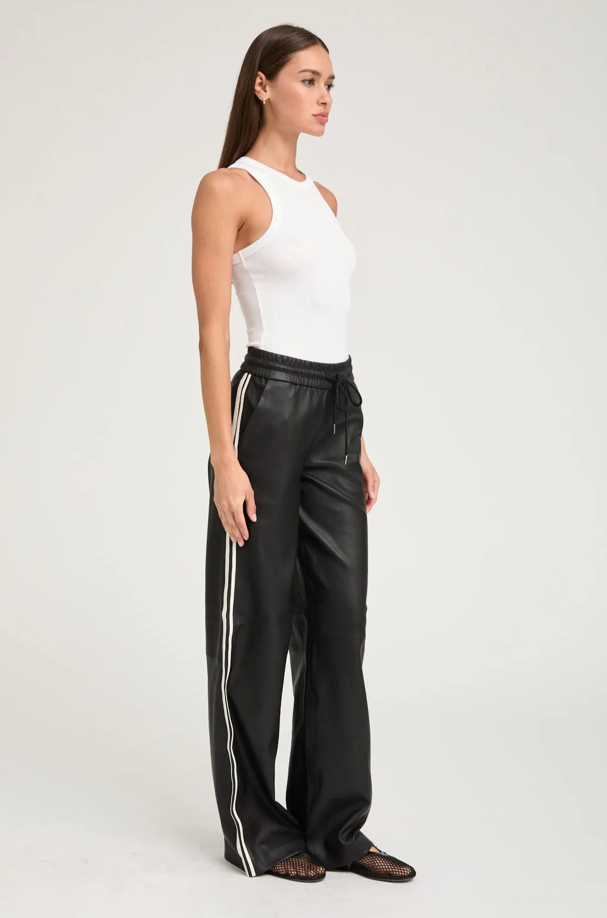 Black Leather Baggy Athletic Pants